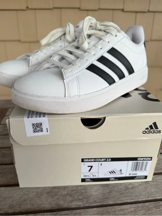 Adidas Grand Court 2.0 White Black Stripe Sneakers Women’s 7 - Picture 14 of 14